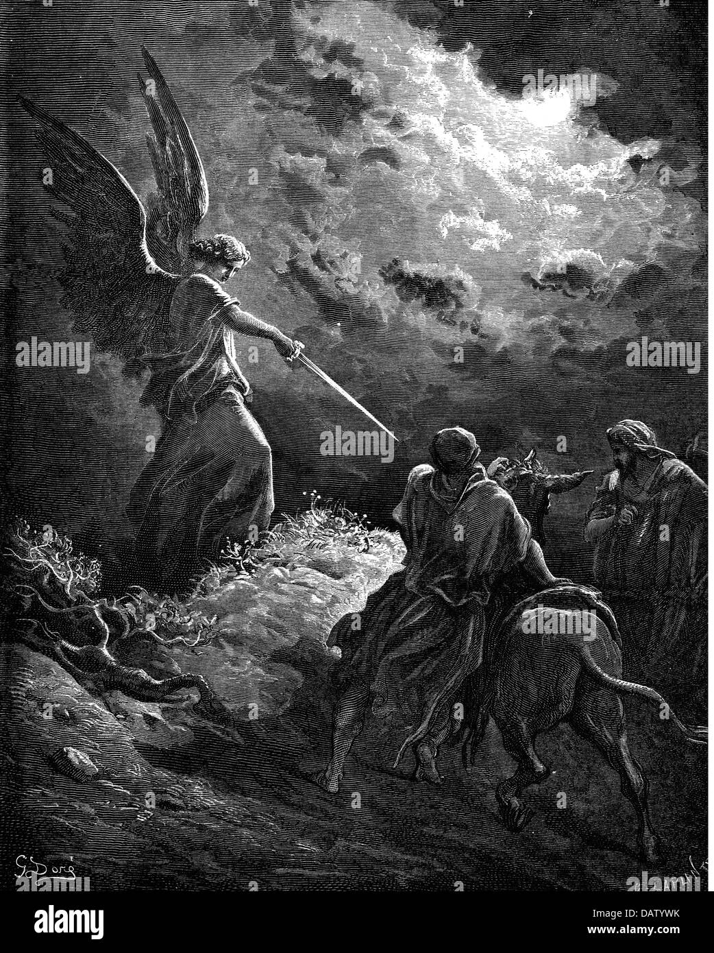 religion, biblical scenes, 'Balaam's donkey', wood engraving to the Bible by Gustave Doré, 1866, Artist's Copyright has not to be cleared Stock Photo