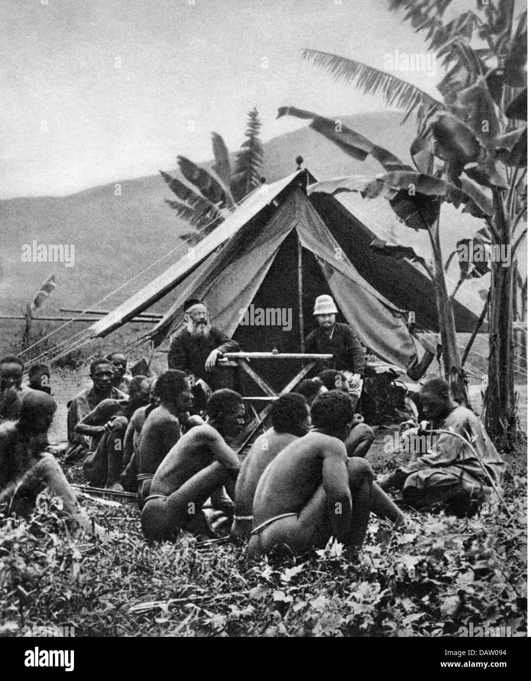 colonialism, Africa, German East Africa, German missionary at assembly