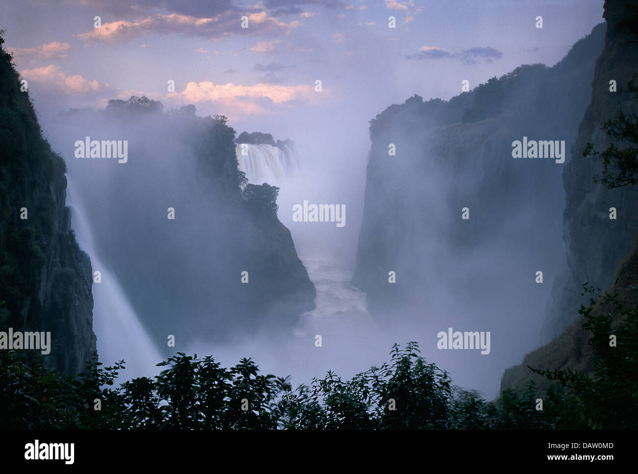 Evening photograph of the Victoria Falls during the rain season, Zimbabwe Stock Photo