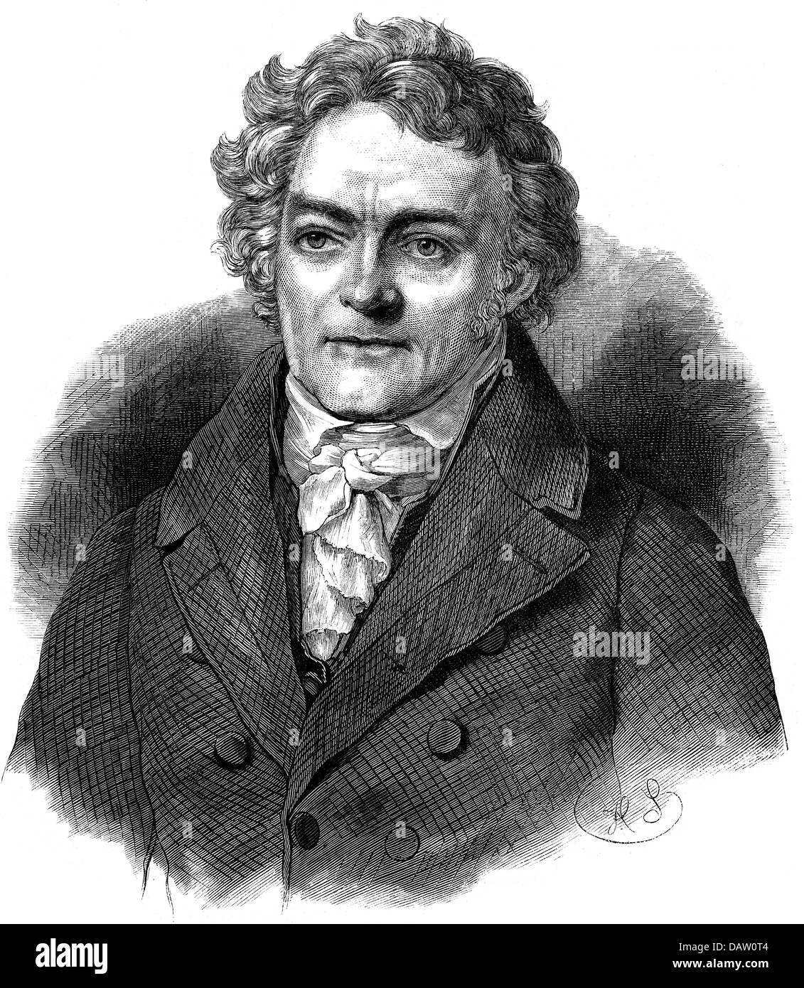 Senefelder, Alois, 6.11.1771 - 26.2.1834, inventor of the lithograph, portrait, based on lithograph by himself, wood engraving, 19th century, Stock Photo
