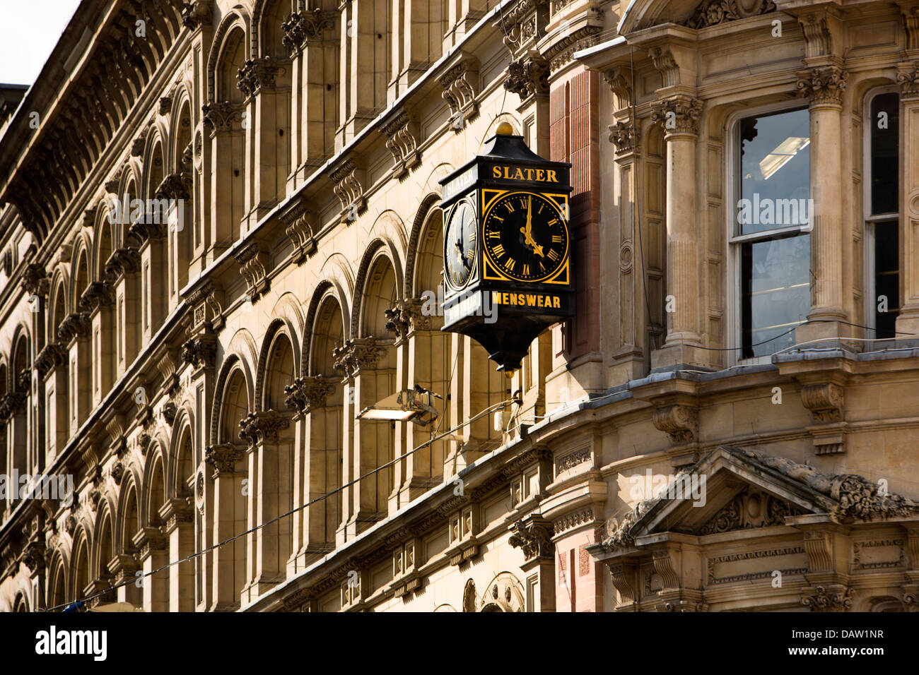 UK, England, Birmingham, New Street, Elegant Victorian Building housing Slater’s menswear shop Stock Photo