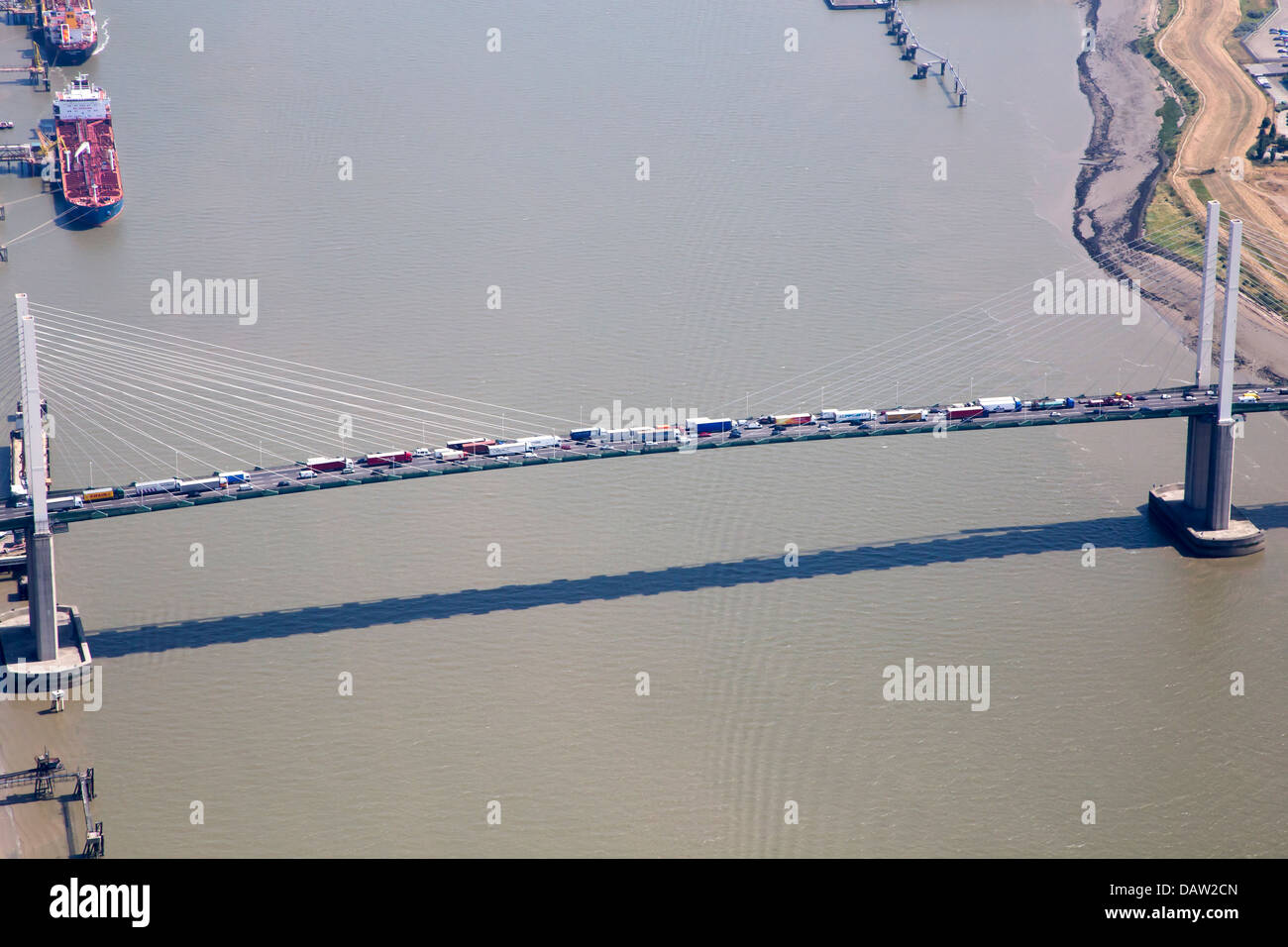 AN AERIAL VIEW OF THE DARTFORD CROSSING SHOWING TRAFFIC ON THE BRIDGE Stock Photo Alamy