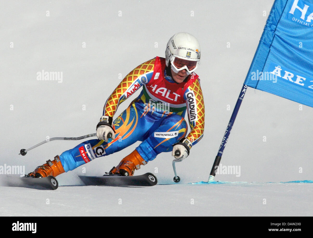 Swedish Nike Bent races down the course during the Women's Combined Downhill  of the Alpine Skiing World Championships Aare, Sweden, Friday 09 February  2007. The slalom will be the second and last