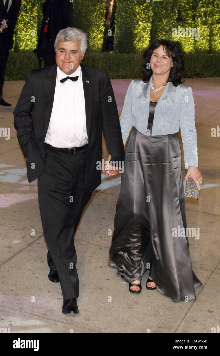 US late night host Jay Leno (L) and his wife Mavis arrive at the Vanity Fair Oscar Party in Los