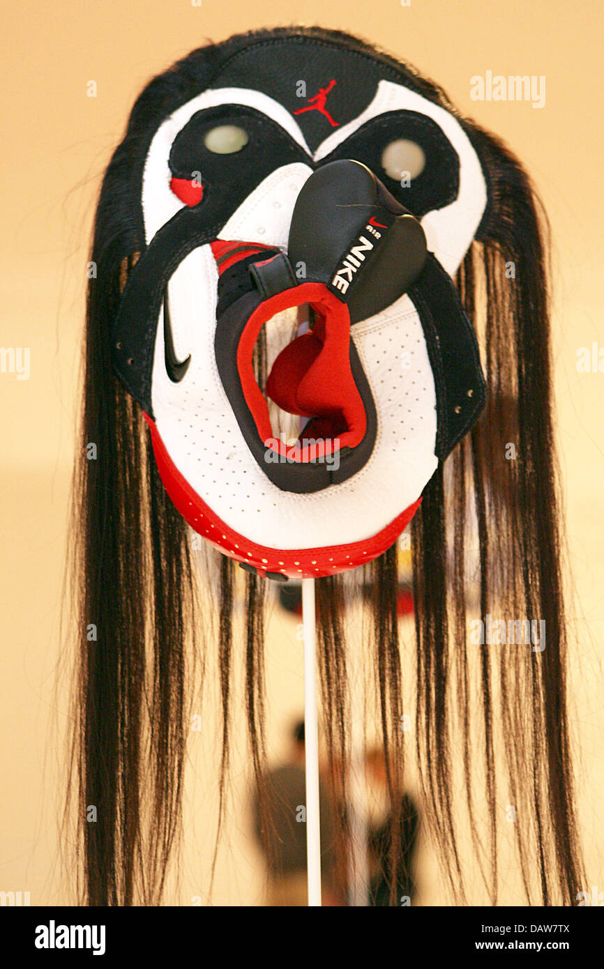 A mask made of sliced 'Nike' trainers by Canadian artist Brian Jungen shown  in Munich, Germany, Wednesday, 7 March 2007. The masks are supposed to  resemble North American Indian cult objects and