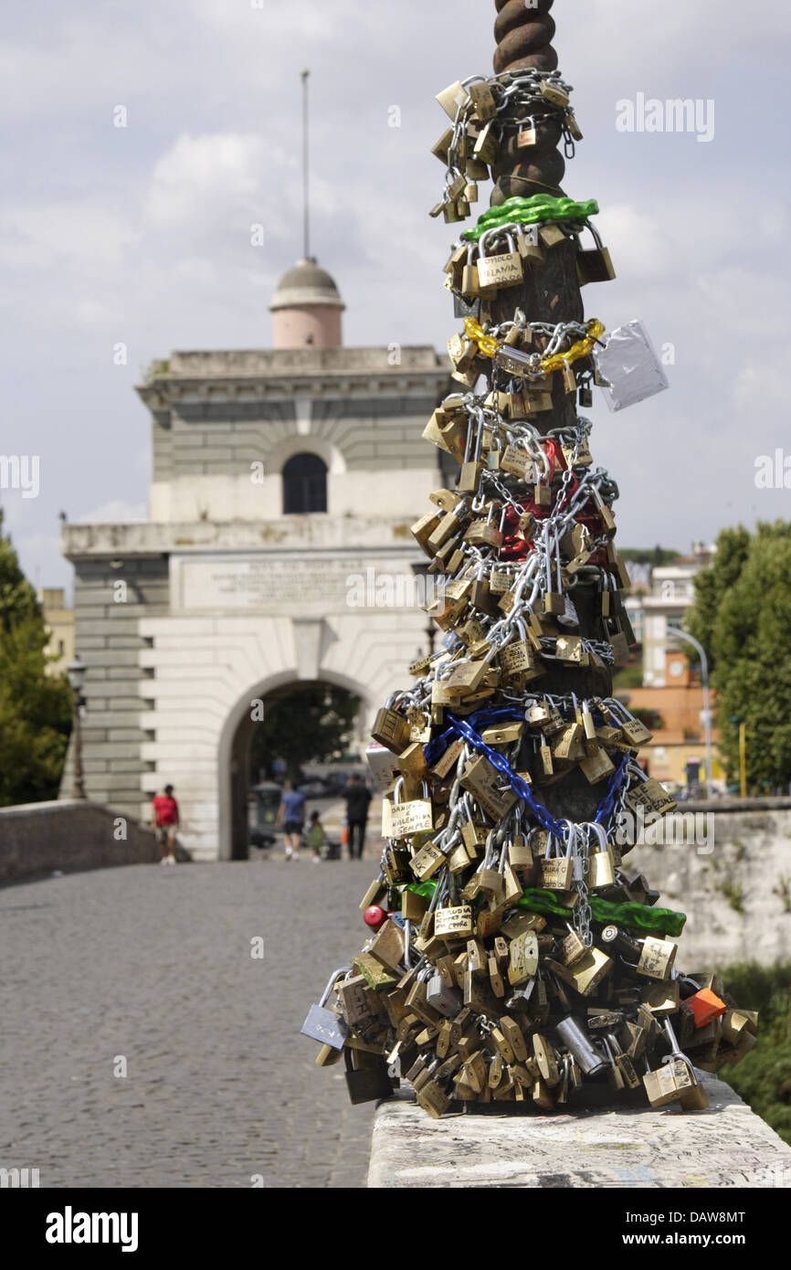 'Love' Padlocks Hang Aroung A Streetlight On The Bridge Ponte Milvio In ...