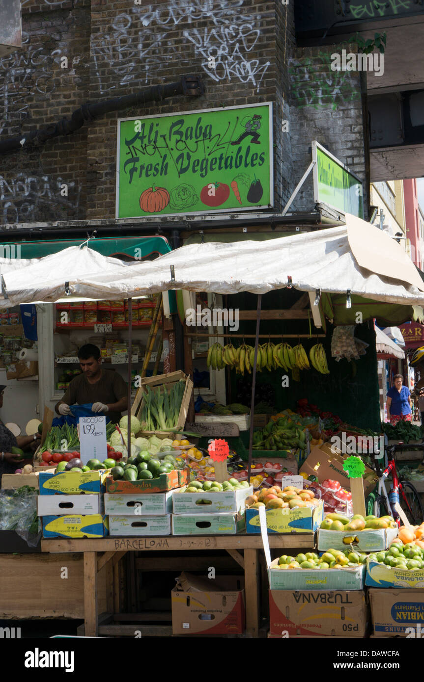 Ali Baba Fresh Vegetables stall in Rye Lane, Peckham. Stock Photo