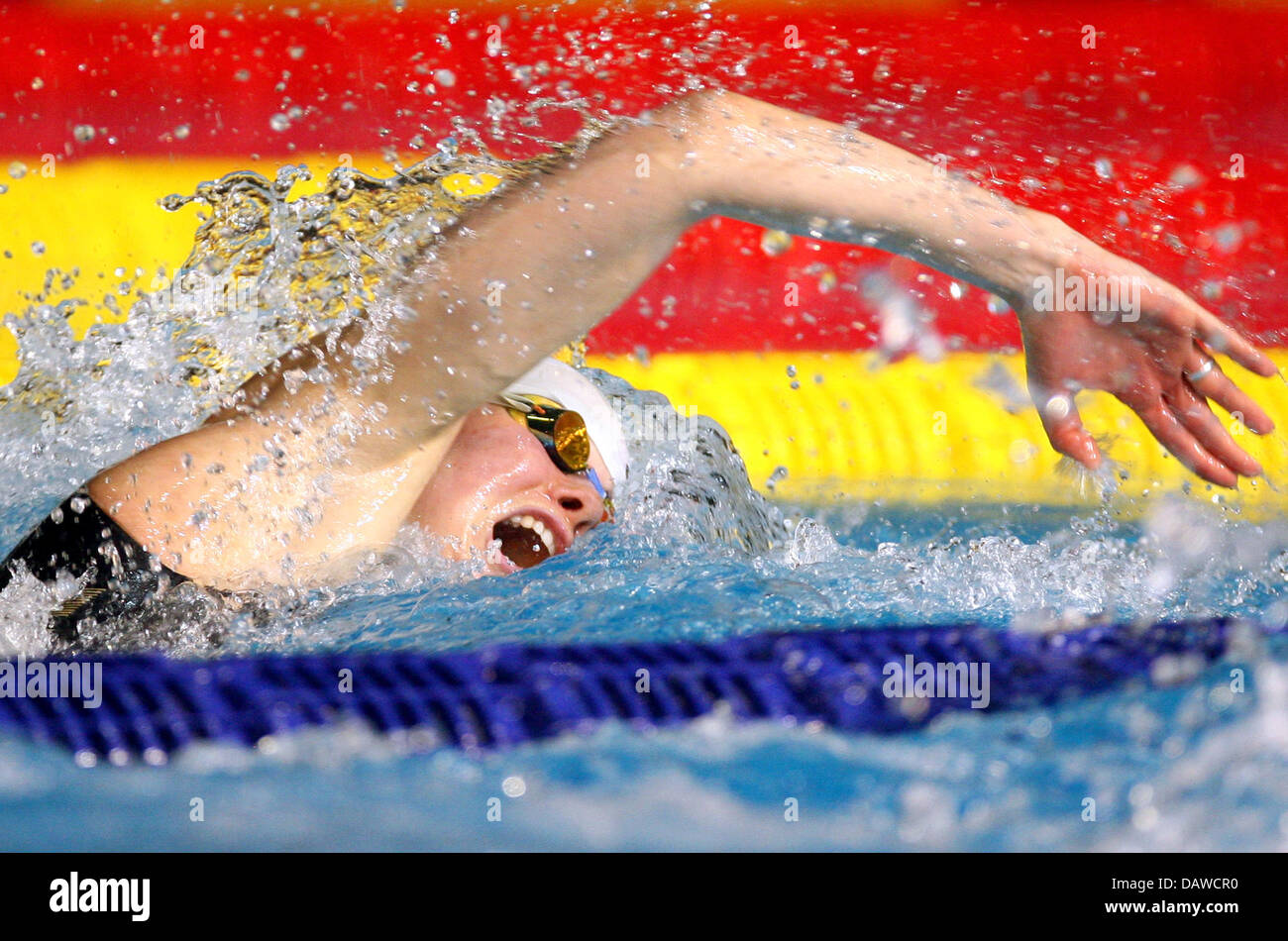 German swimmer Britta Steffen shown in action during the 100 metres freestyle final at the FINA World Swimming Championships in Melbourne, Australia, 30 March 2007. Photo: Gero Breloer Stock Photo