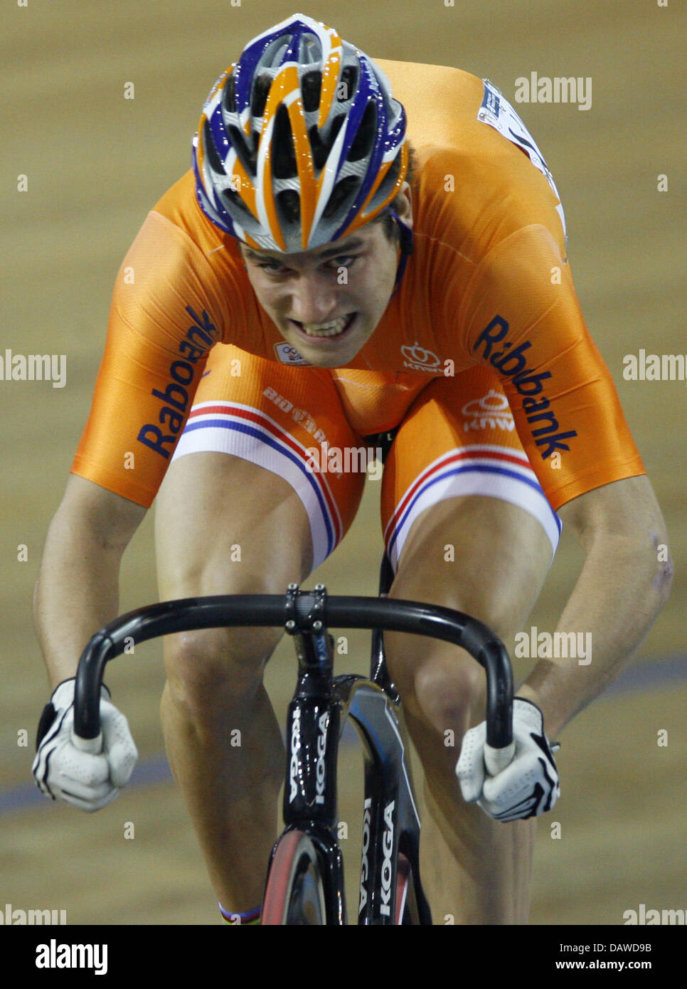 Dutch cyclist Theo Bos shown in action during the sprint semi final at