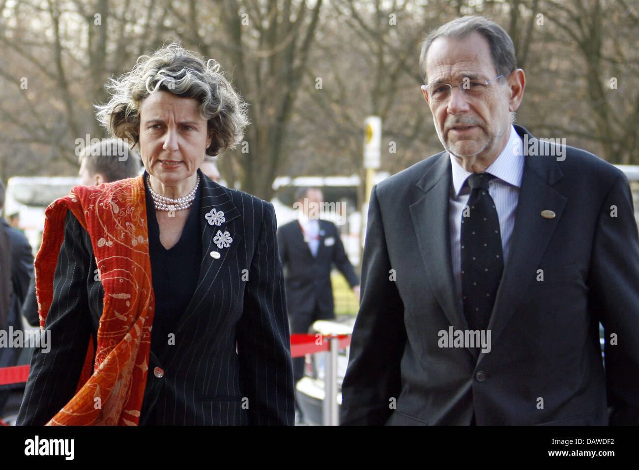 Secretary-General of the Council of the European Union Javier Solana and  his wife Concepcion Gimenez arrive at a celebration on the occasion of the  50th anniversary of the Treaty of Rome in