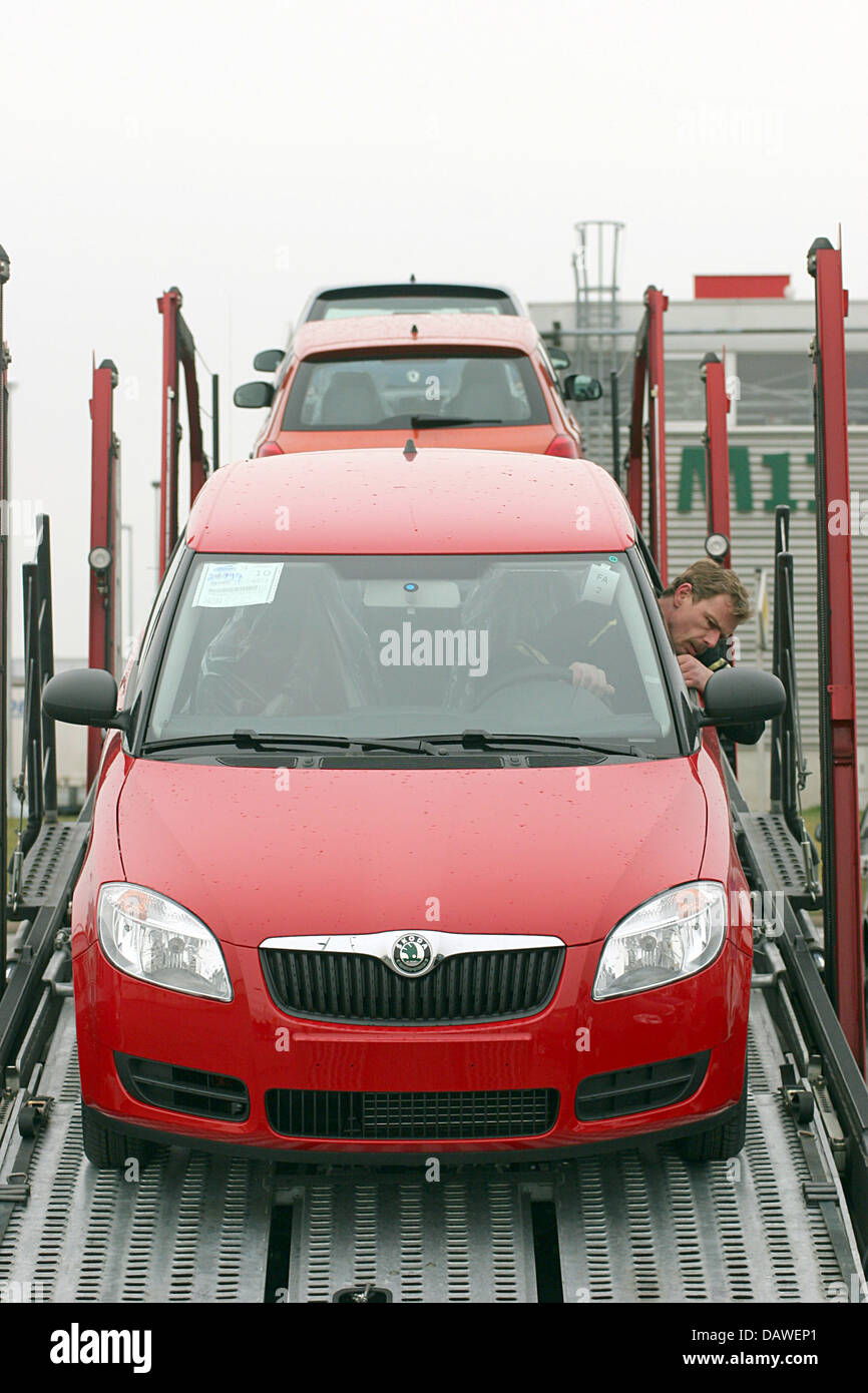Skoda Fabia Cars Are Made Ready For Transport On Goods Waggons At The Stock Photo Alamy