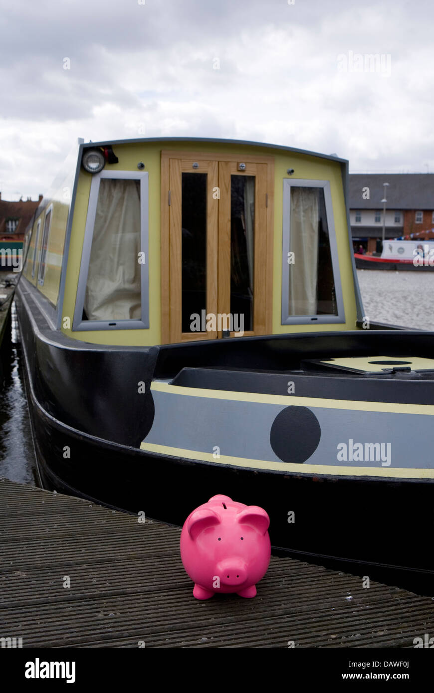 Saving money on a canal boat Stock Photo