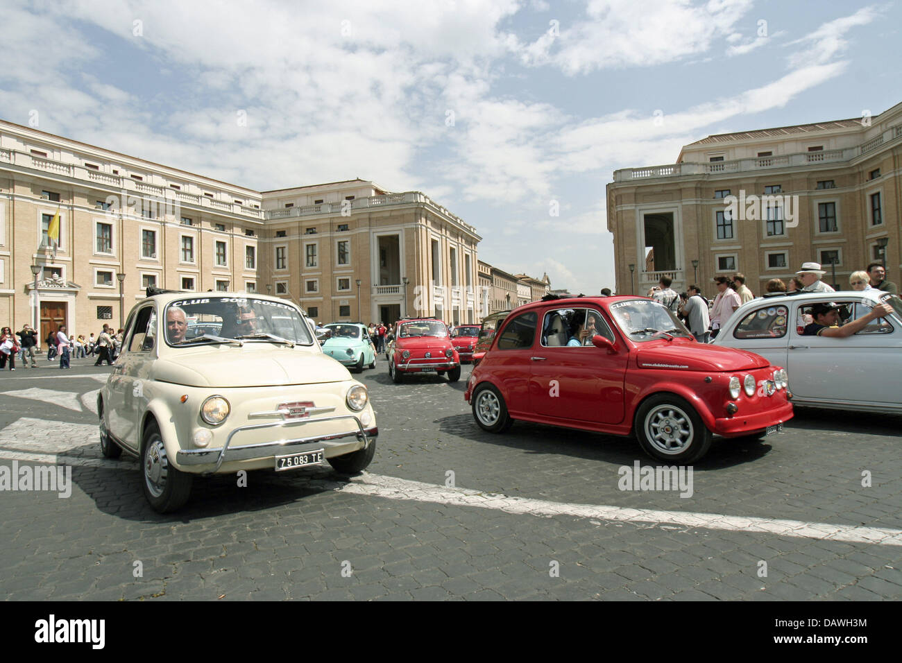 Fiat models are pictured on a square at the Vatican, Rome, Italy,  15 April 2007. Photo: Lars Halbauer Stock Photo