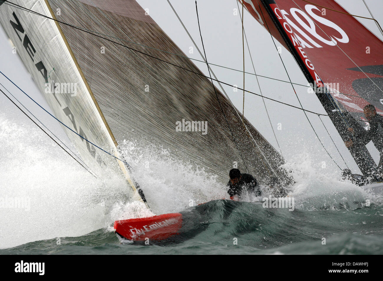 Emirates Team New Zealand shown in action during the Flight 7 race of Louis  Vuitton Cup, the challengers' regatta for the 'America's Cup', off the  coast of Valencia, Spain, Wednesday, 25 April