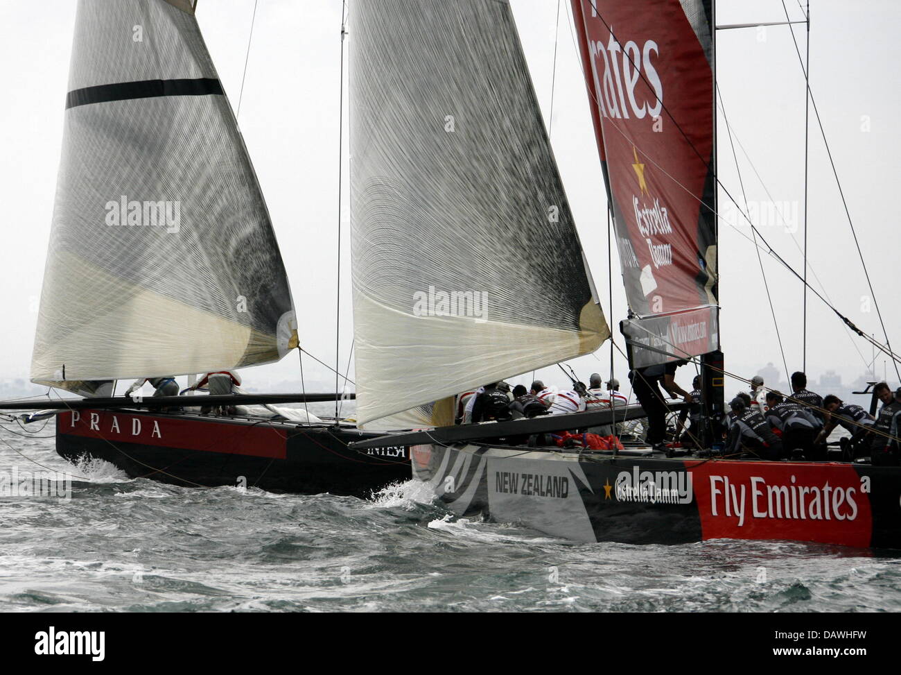The Italian yacht of Team Luna Rossa shown in action during the ninth race  (Flight 9) of Louis Vuitton Cup, the challengers' regatta for the 'America's  Cup', off the coast of Valencia