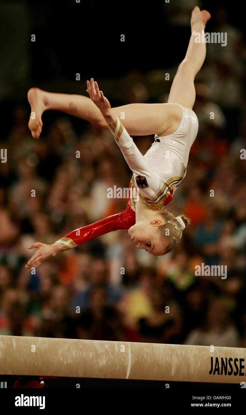 16yearold German gymnast Anja Brinker demonstrates an exercise on the