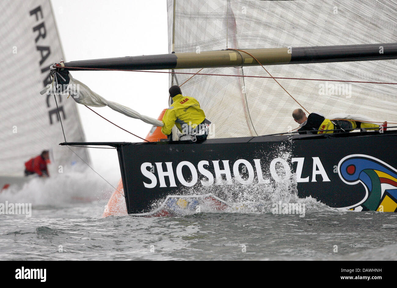 South African yacht 'Team Shosholoza' (R) shown in action against