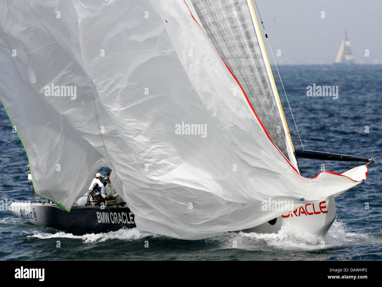 South African yacht 'Team Shosholoza' shown in action during the Flight 11  race of Louis Vuitton Cup, the challengers' regatta for the 'America's Cup',  off the coast of Valencia, Spain, Friday, 27