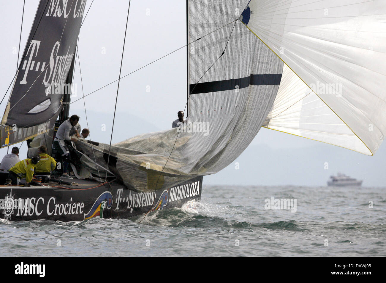 South African yacht Shosholoza sails during the Flight 1 race of Round