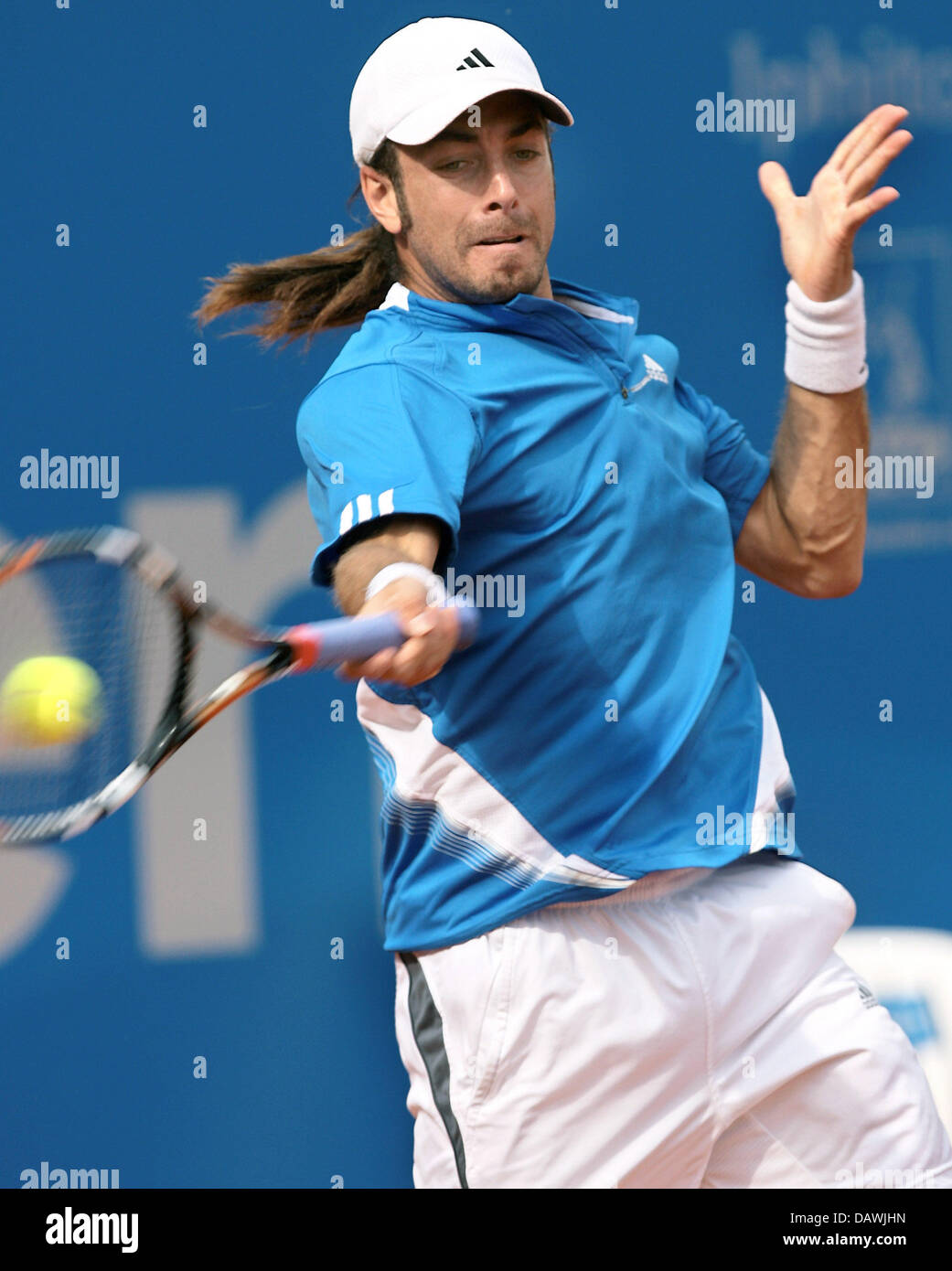 Chilean tennis professional Nicolas Massu hits a backhand in his match  against Czech Tomas Berdych at the BMW Open, the 92nd International Tennis  Championships of Bavaria, in Munich, Germany, 3 May 2007.