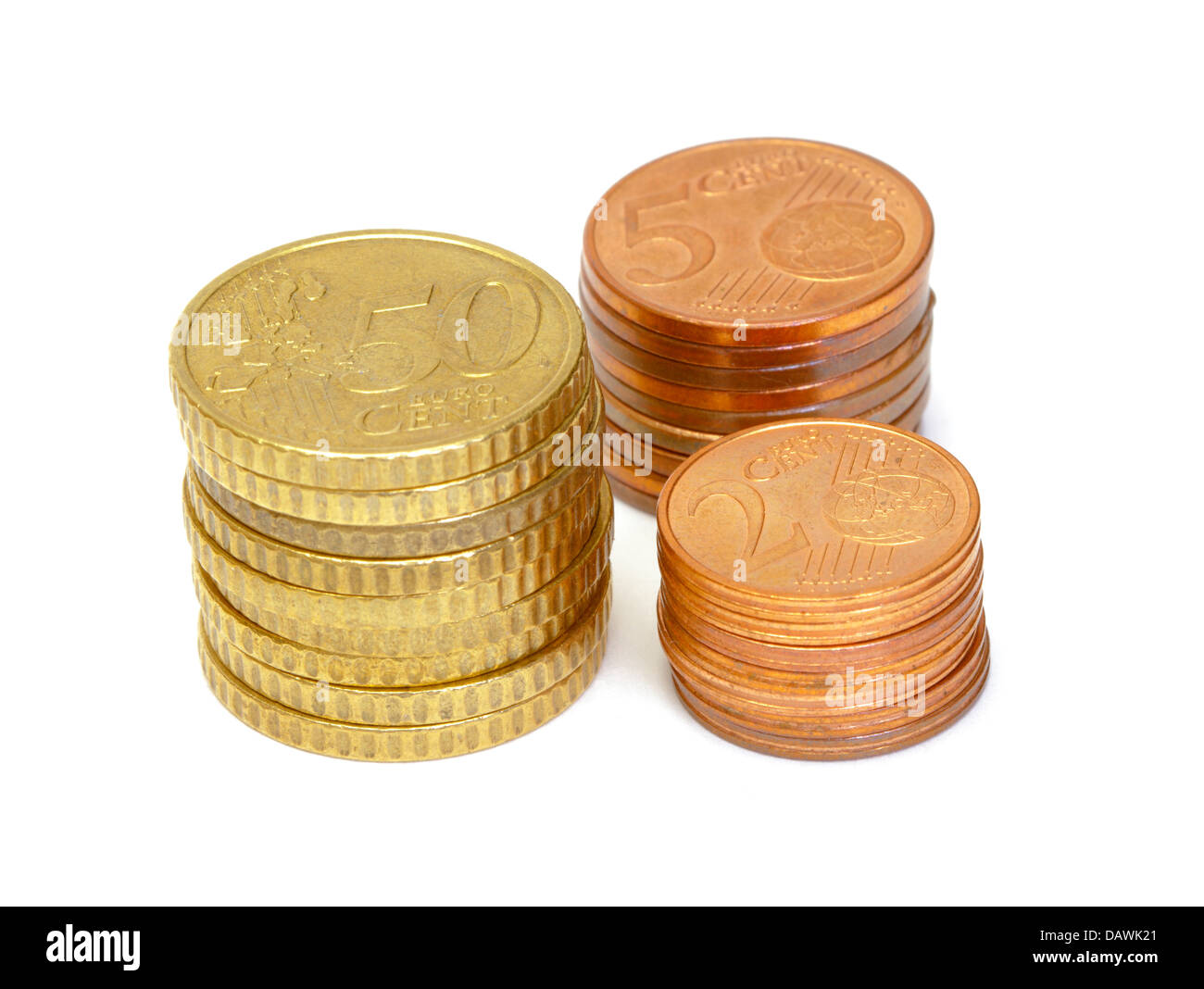 Euro coins on white background closeup Stock Photo - Alamy