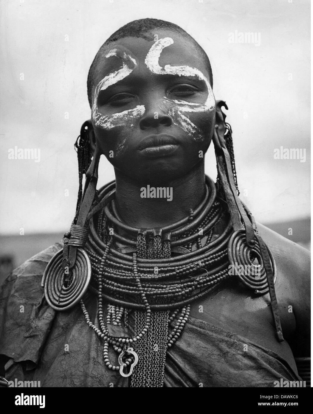 people, ethnic, women, African woman, portrait with body painting, 1960s, Additional-Rights-Clearences-Not Available Stock Photo