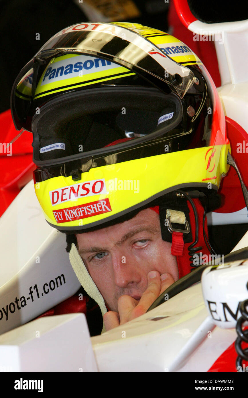 German Formula One driver Ralf Schumacher of Toyota sits in his car