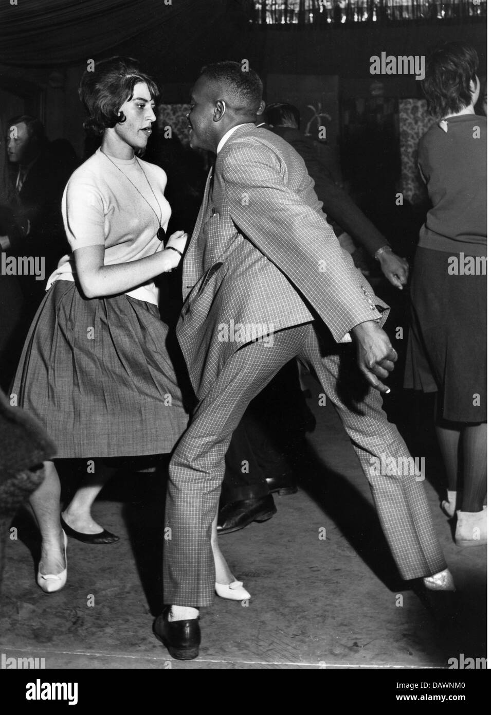 post war period, the occupying forces, German woman dancing with African-American GI, Birdland Club, Munich, Germany, 17.12.1961, Additional-Rights-Clearences-Not Available Stock Photo