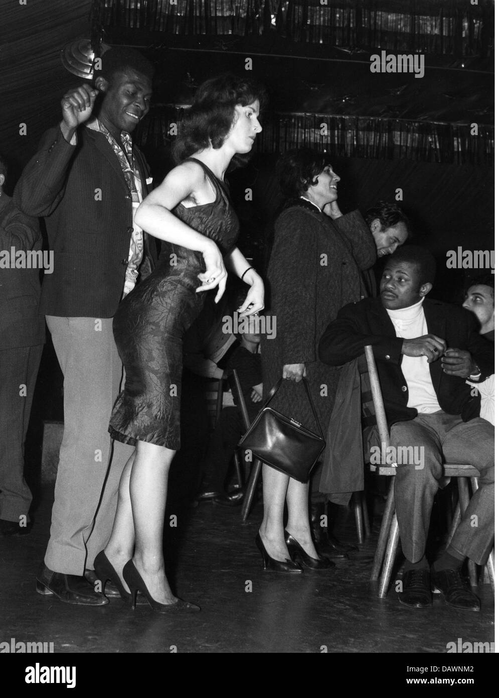 post war period, the occupying forces, woman dancing with African-American, Tabarin Club, Munich, Germany, 1962, Additional-Rights-Clearences-Not Available Stock Photo