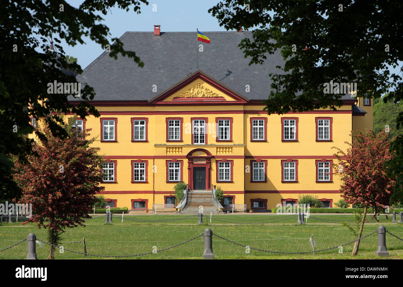 The file picture, dated 24 May 2007, shows the baroque palace Hohen Luckow near Bad Doberan, Germany. The building constructed by Christoph von Bassewitz  from  1707 to 1708 is the heart of an estate surrounded by a village of 700 inhabitants. The G8 head of states will leave the cordoned-off Heiligendamm for a casual dinner at the estate 15 km to the south east of Heiligendamm on  Stock Photo