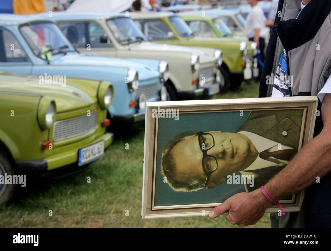 Trabant cars pictured at the 14th international Trabant drivers' convention in Zwickau, Germany, 16 June 2007. The cult car nicknamed 'race-cardboards' celebrates its 50th anniversary, 20,000 people with 2,000 'Trabis' are expected to celebrate at the convention. Photo: Jan-Peter Kasper Stock Photo