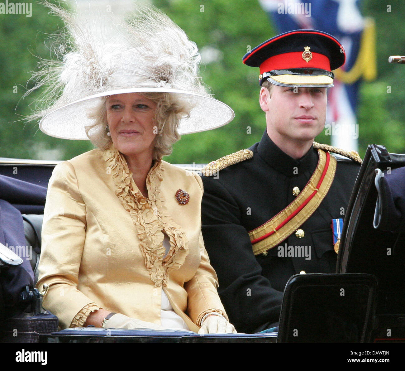 HRH Prince William of Wales (R) and Camilla Duchess of Cornwall (L) pictured during the annual Trooping the Colour parade in honour to The Queen's birthday at Buckingham Palace in London, United Kingdom, 16 June 2007. Photo: Royal Press Europe-A. Nieboer (NETHERLANDS OUT) Stock Photo