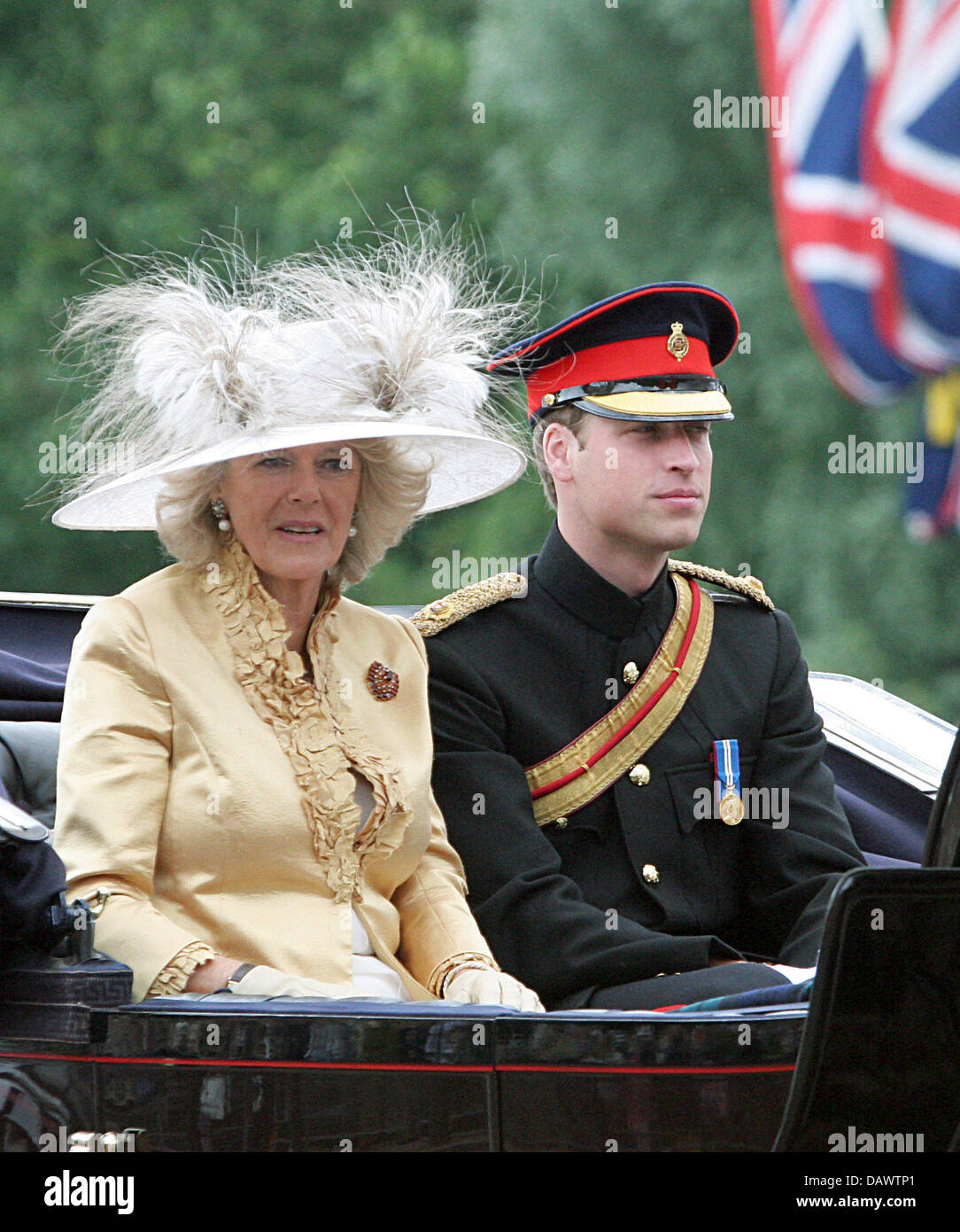 HRH Prince William of Wales (R) and Camilla Duchess of Cornwall (L) pictured during the annual Trooping the Colour parade in honour to The Queen's birthday at Buckingham Palace in London, United Kingdom, 16 June 2007. Photo: Royal Press Europe-A. Nieboer (NETHERLANDS OUT) Stock Photo