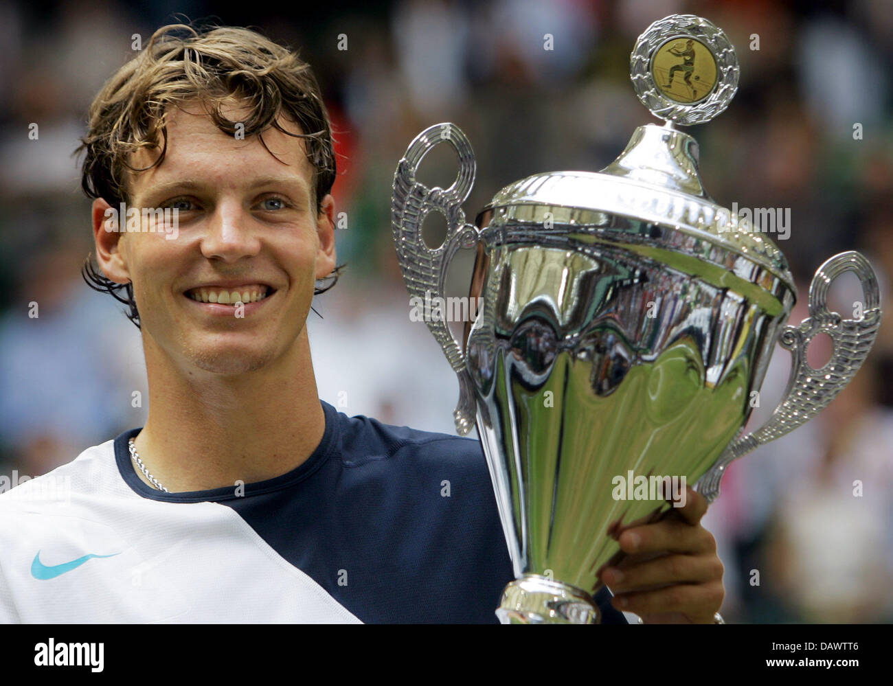 Czech tennis pro Tomas Berdych poses with the trophy for winning the 15th Gerry  Weber Open in Halle/Westfalia, Germany, 17 June 2007. He defeated Cypriot  Marcos Baghdatis 7-5, 6-4 in his Finals