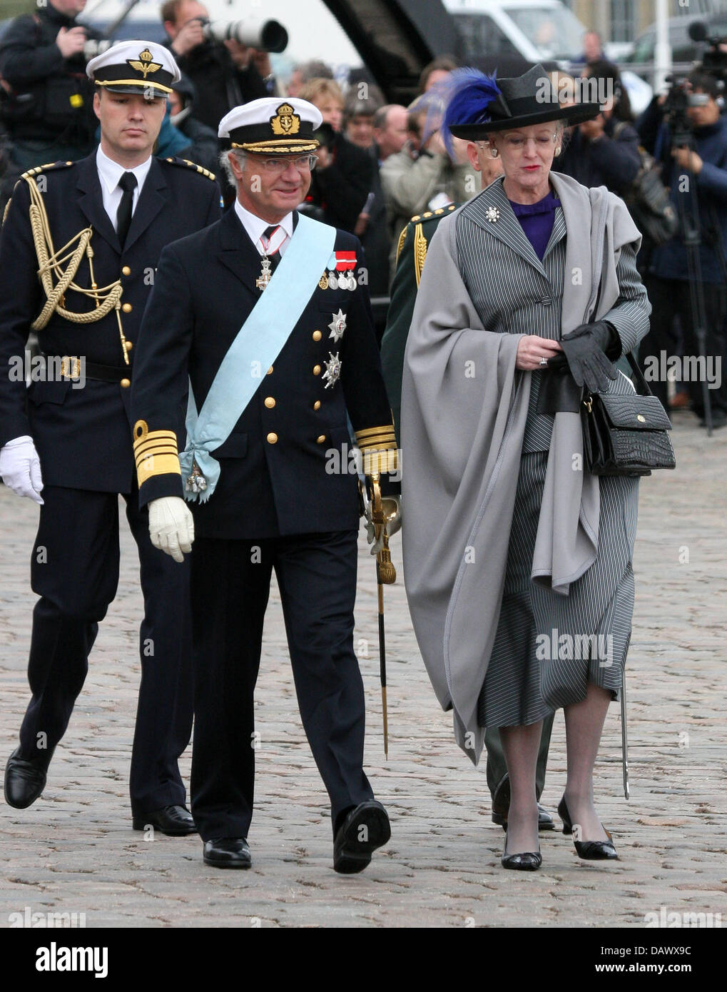 Queen Margrethe of Sweden and the Swedish King Carl Gustaf are pictured
