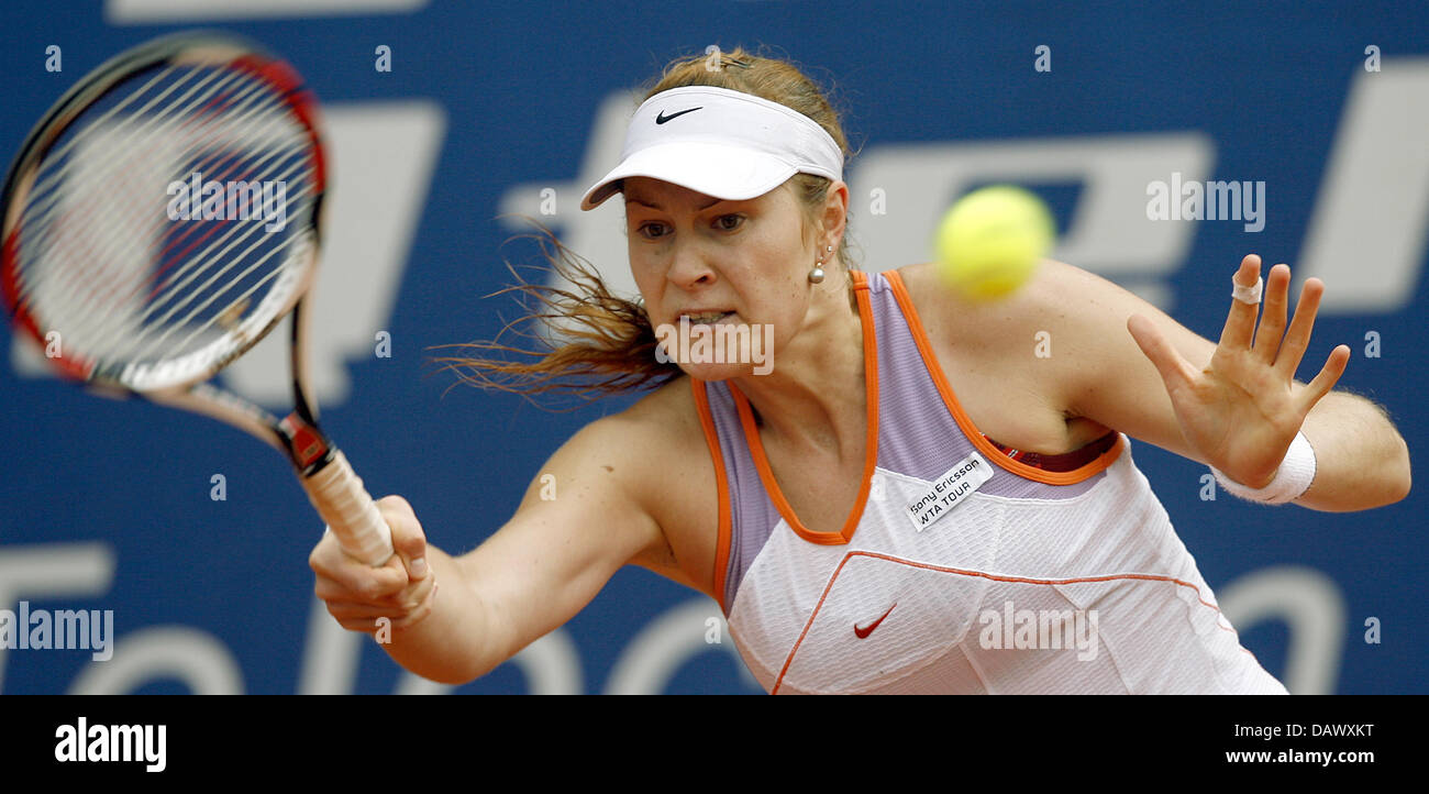 Ukrainian tennis pro Julia Vakulenko hits a forehand during her match ...
