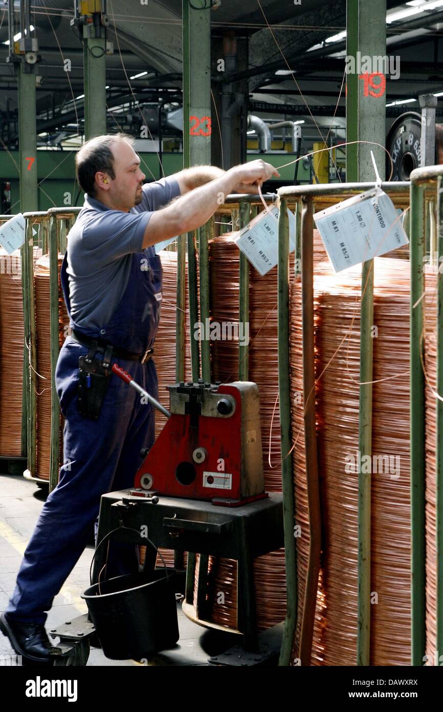 Leoni Roth Copper wire spindles wait for furtgher processing at LEONI in Roth ...