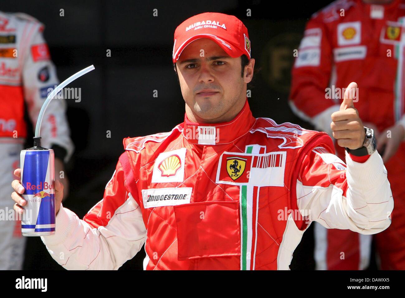 Brazilian Formula One pilot Felipe Massa of Ferrari makes a gesture after the third practice session at the Circuit de Catalunya race track near Barcelona, Spain, 12 May 2007. Massa clocked the fastest lap. The 2007 Formula 1 Grand Prix of Spain takes place on 13 May. Photo: Jens Buettner Stock Photo