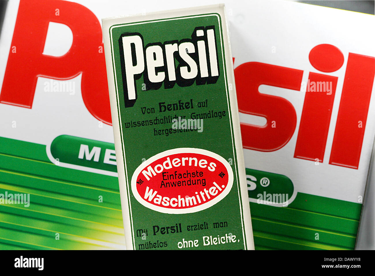 A historic package of 'Persil' washing powder is pictured on a recent one  in Duesseldorf, Germany, 09 May 2007. Fritz Henkel produced the washing  powder out of Perbrat and Silicat which also