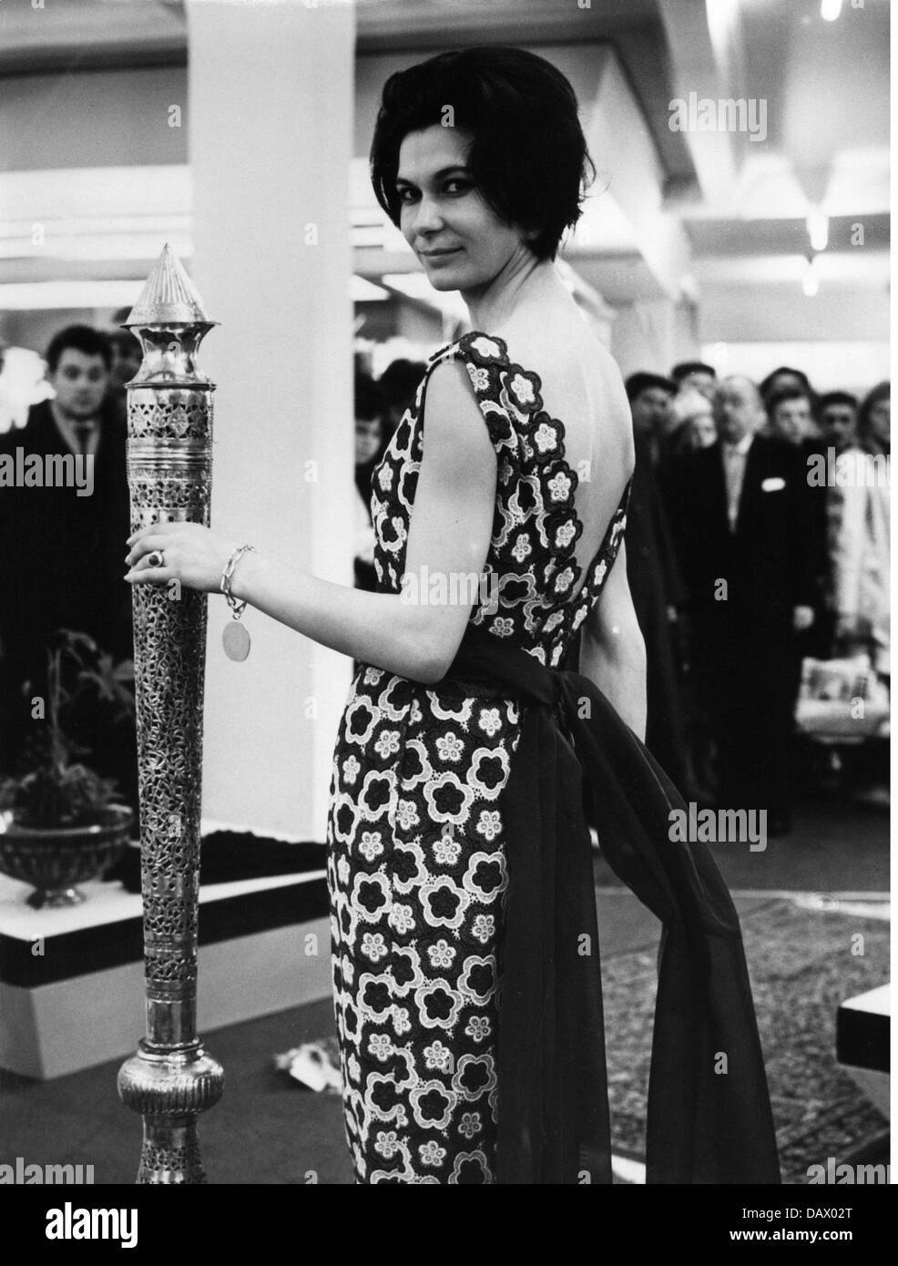 geography / travel, East Germany, trade, Leipzig autumn fair 1964, fashion, dresses, model of fashion house Lucie Kaiser, Altenburg, 8.3.1964, dress, Saxony, Leipzig district, Cental Europe, 1960s, 60s, 20th century, historic, historical, people, Additional-Rights-Clearences-Not Available Stock Photo
