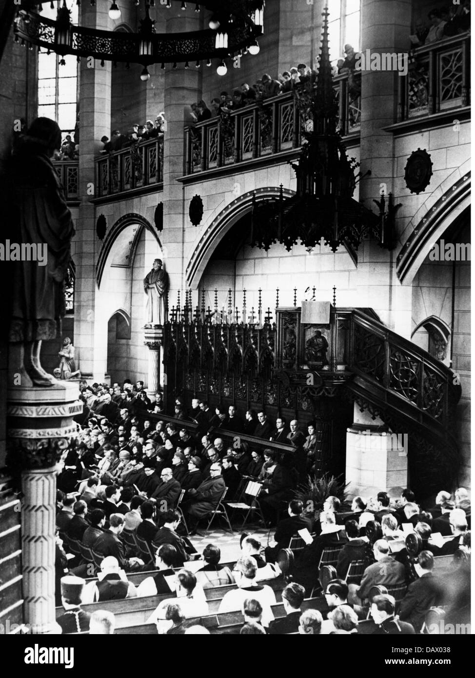 geography / travel, Germany, Wittenberg, churches, Schlosskirche (All Saints' Church), interior view, memorial service, 450th anniversary of Martin Luther nailing his 95 theses on the door, 31.10.1967, Additional-Rights-Clearences-Not Available Stock Photo