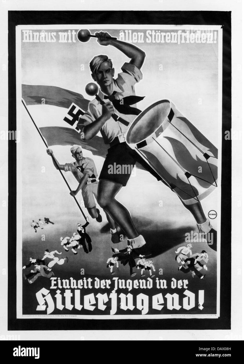 Nazism / National Socialism, organization, Hitler Youth (HJ), poster, 'All troublemakers out! Youth united in the Hitler Youth!', circa 1930s, Additional-Rights-Clearences-Not Available Stock Photo