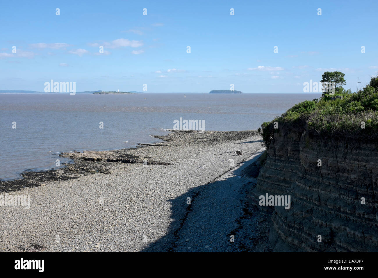 Coastline at Penarth with Flatholm and Steepholm in the background South Wales UK Stock Photo