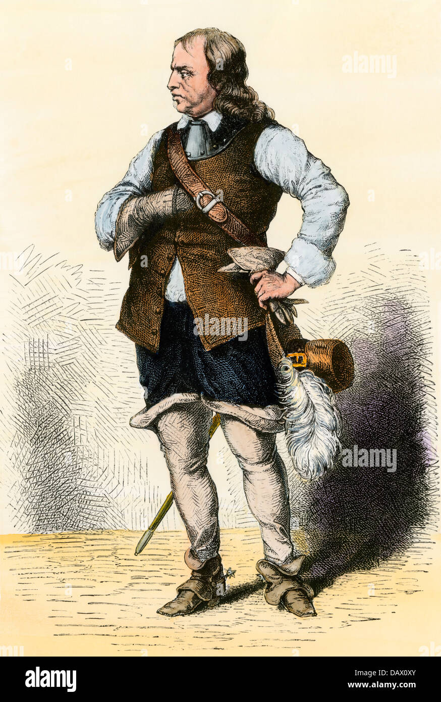 Lord Protector Oliver Cromwell. Hand-colored woodcut Stock Photo