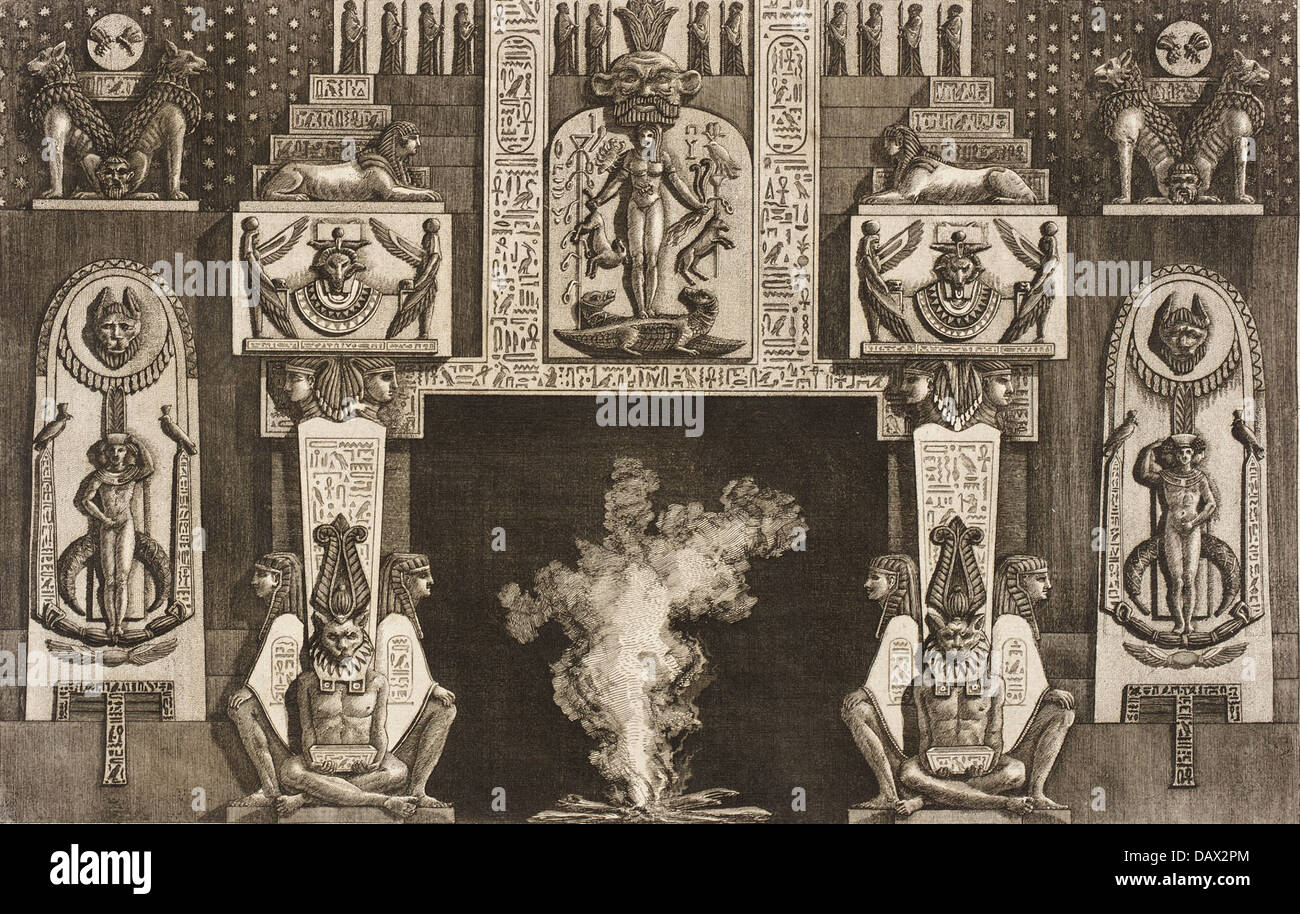 Chimneypiece in the Egyptian style- Groups of three crouching figures on each jamb. AC1999.142.3 Stock Photo