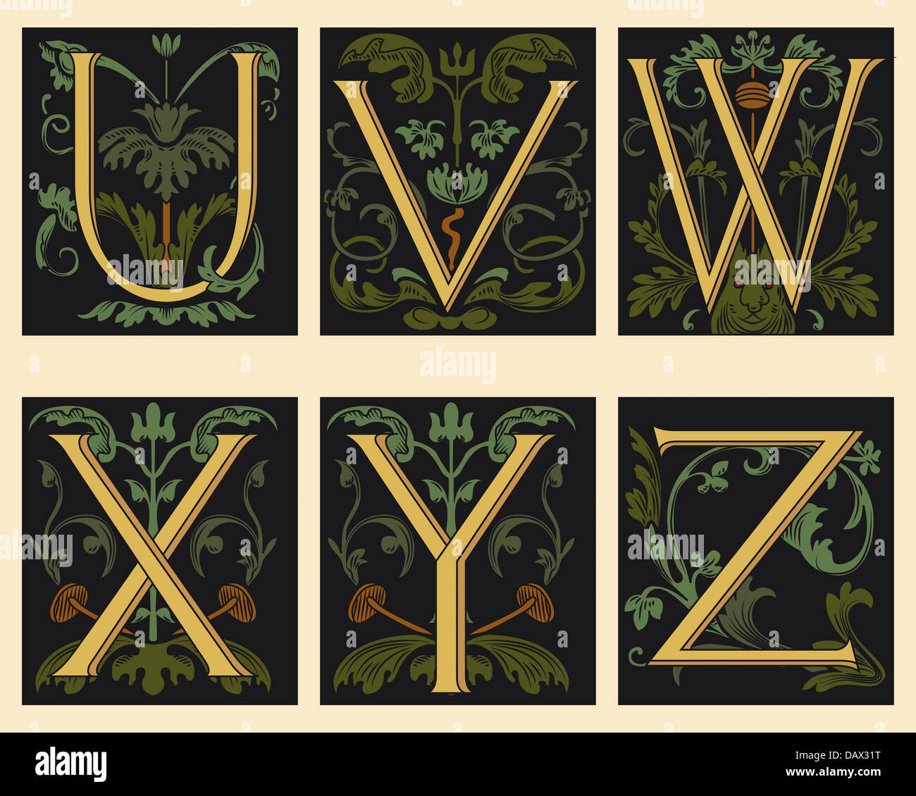 Sixteenth-Century alphabet U V W X Y Z Stock Photo