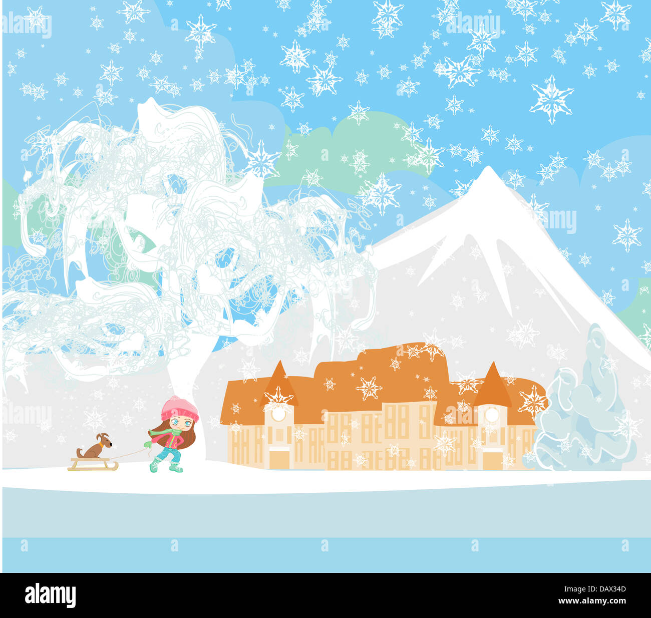 Winter in the village Stock Photo - Alamy
