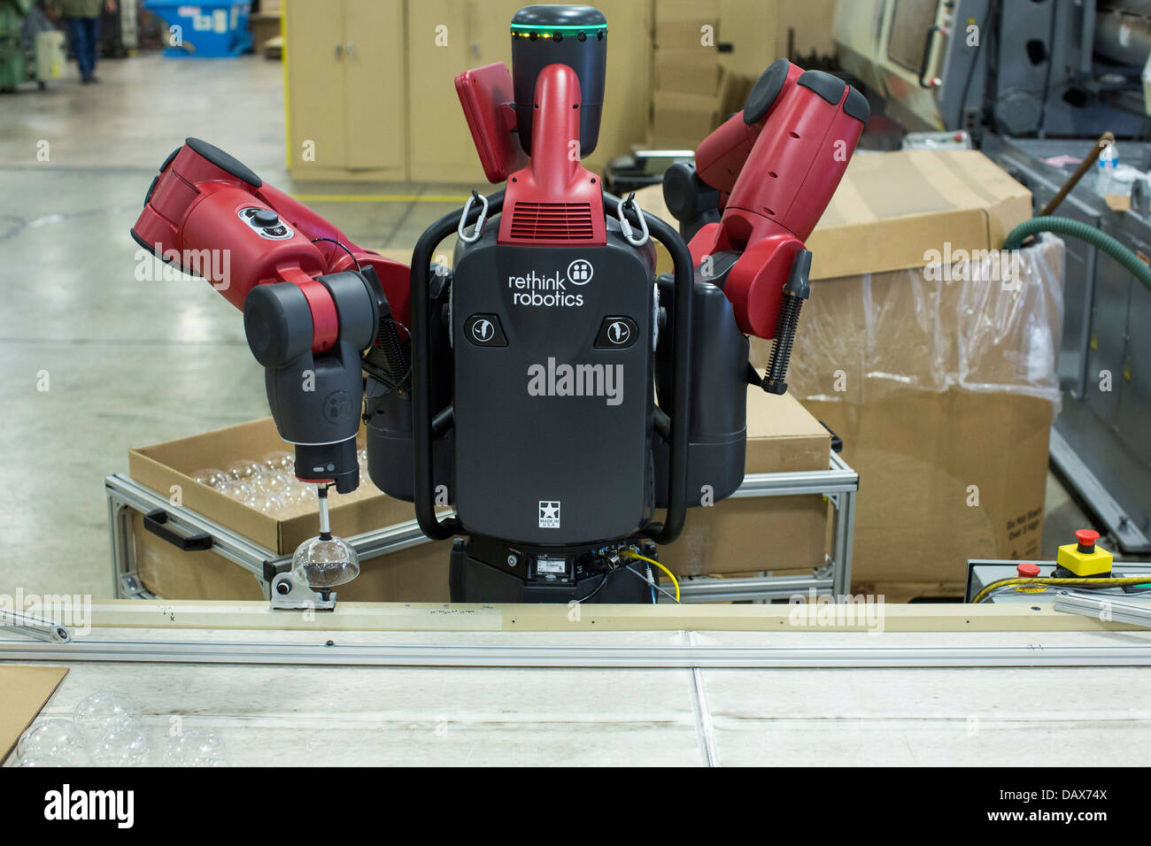 Baxter the robot made by Rethink Robotics at the Rodon Group plastic molding factory.  Stock Photo