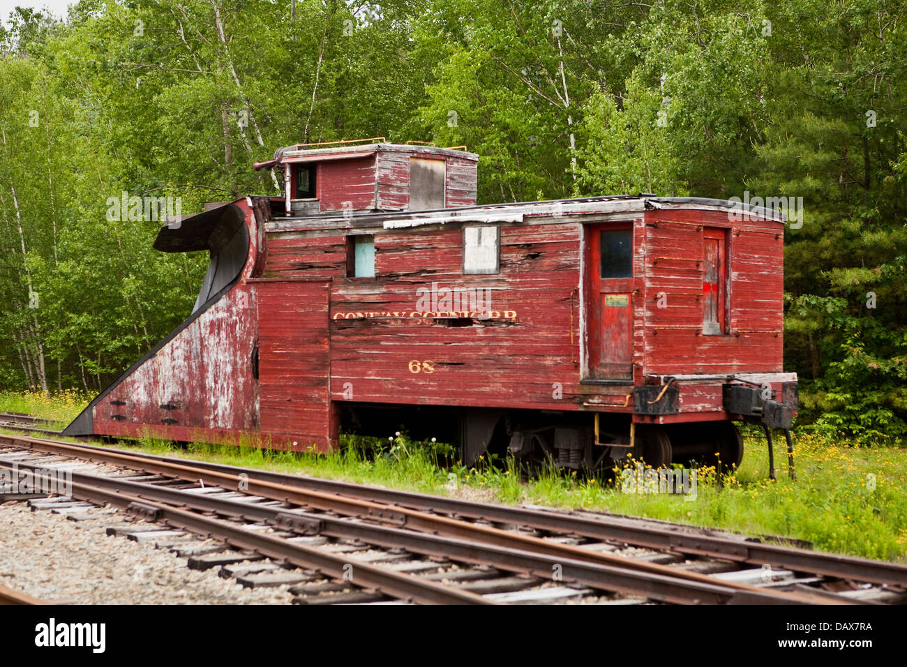 The Russell snow plow #68 is left to decay at the Bartlett Roundhouse in Bartlett, New Hampshire Stock Photo