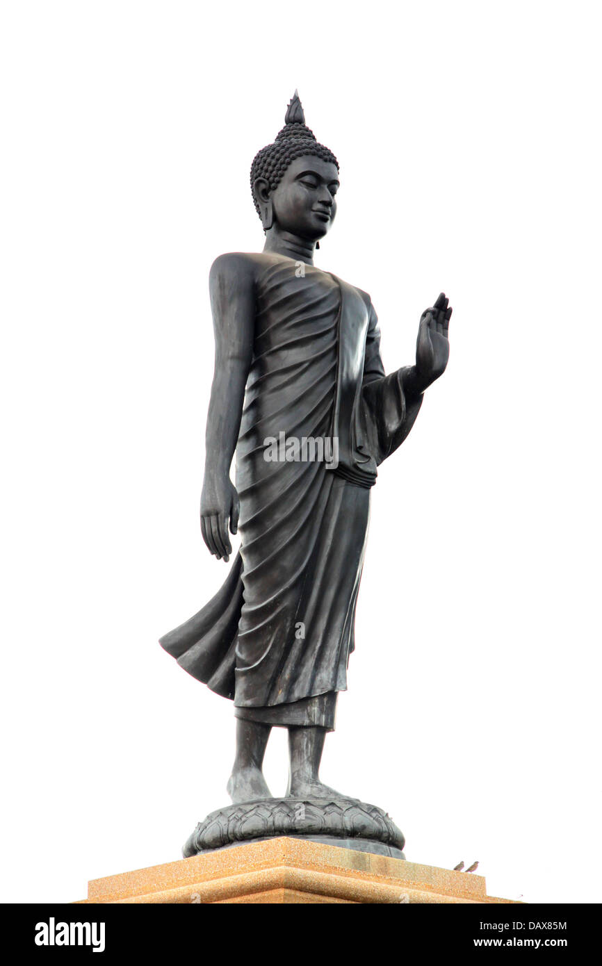 Stand of Buddha statues on the white background. Stock Photo